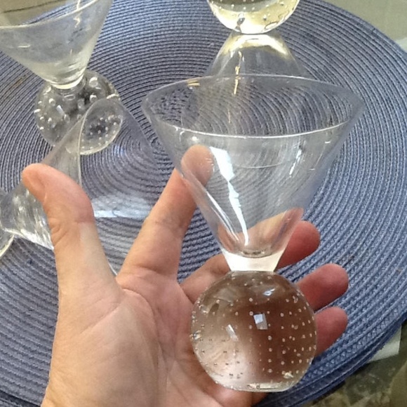Cocktails anyone? 4 Bubble Martini glasses round ball stem, clear v bowl- used - Picture 2 of 9